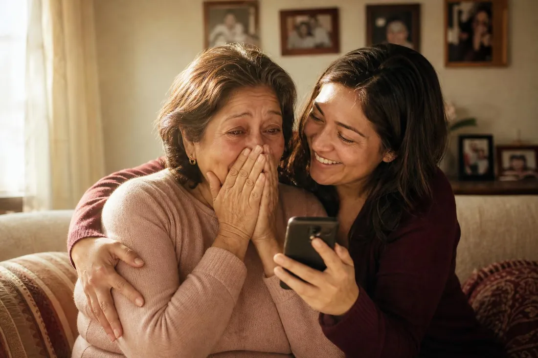 Madre emocionada al escuchar la canción que le regaló su hija